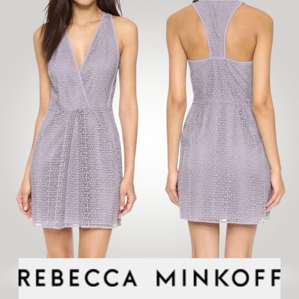 NEW Rebecca Minkoff Womens Gray Plum Lace Pleated Racerback Sleeveless Dress 10 
